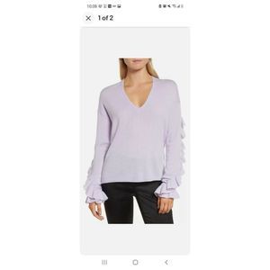 Lewit Pullover Sweater sz XL Thistle Ruffle Sleeve Light Lavender 100% Cashmere